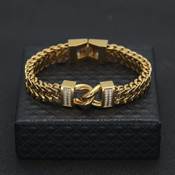 

12mm hip hop titanium stainless steel gold plated franco chain bangle bracelet cnc iced out diamond wristband jewelry gifts for men for sale, Black