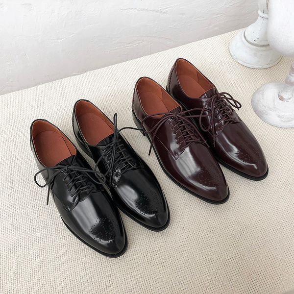 

oxford shoes women's flat shoes genuine leather bullock british style loafers women's oxford zapatos mujer, Black
