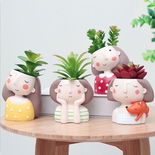 

4x lovely girl design mini succulent planter plant flower pot creative gift