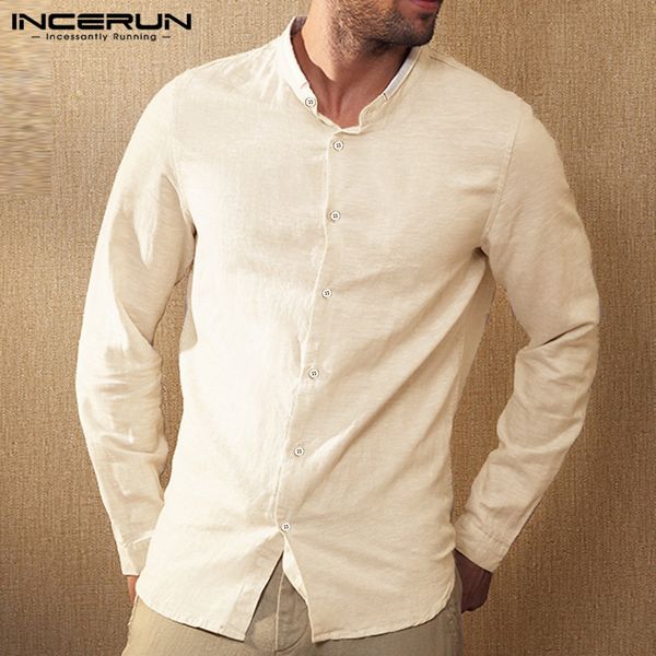 

cotton brand shirts men dress long sleeve plain button chic stand collar 2019 casual handsome business shirt men camisa incerun, White;black