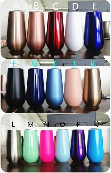 

16 colors 6oz stemless wine champagne glasses stainless steel double vacuum egg cups cocktail beer tumblers mini mugs with leakproof lid 8