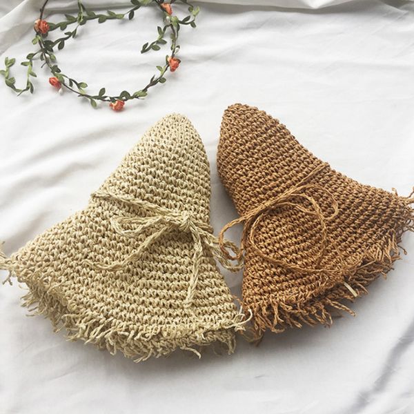 

new sale summer hats for women femme foldable sun hat panama handmade crochet straw hat large wide brim visor bone female beach