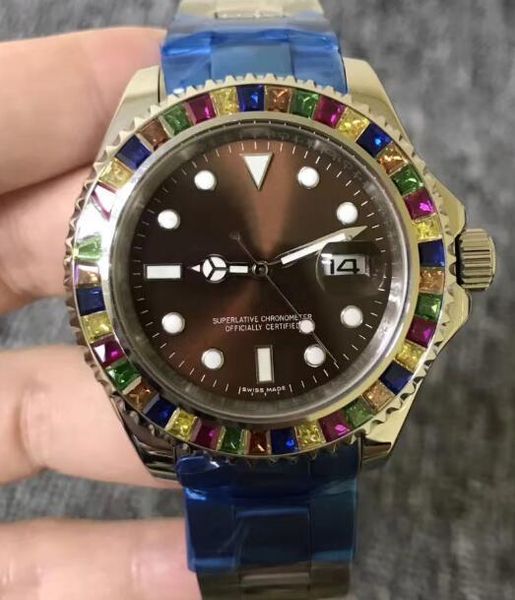 

Luxury Brand Classical Colorful diamond Bezel Automatic Mechanical Rubber Strap Automatic Movement 116695 Sports Mens Watch free shipping