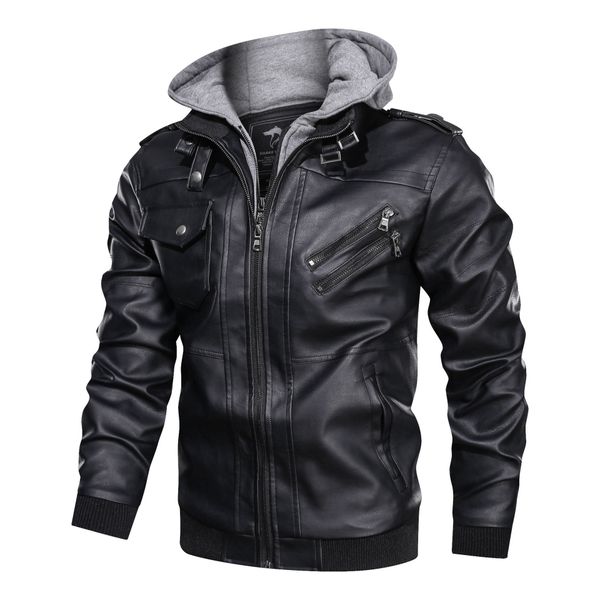 

new arrival men pu leather jacket autumn and winter mens solid color jackets coat with hooded mens plus size jackets size s-3xl, Black;brown