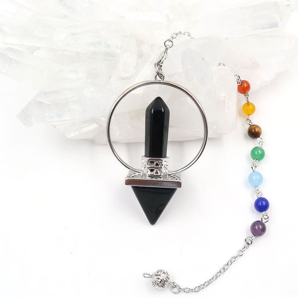 

natural crystal hexagonal column energy pyramid chakra chain pendant divinity shaped chakra healing balance pendulum, Silver