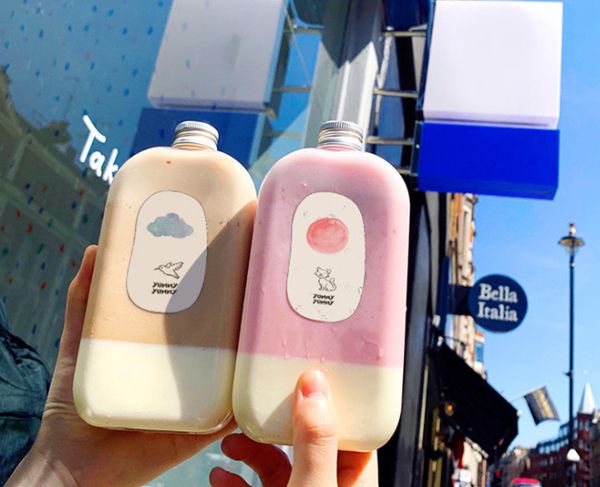 

the latest 2 sizes flat square bottle beverage bottle disposable beverage pet plastic milk tea water cup, water bottle, support customizatio