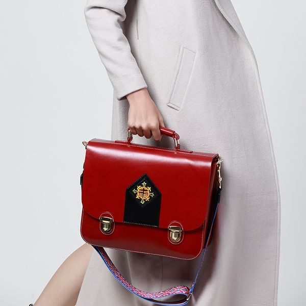 

menogga business bag for women office 14 inch big genuine leather lapbag wide colorful strap embroidery shoulder unisex
