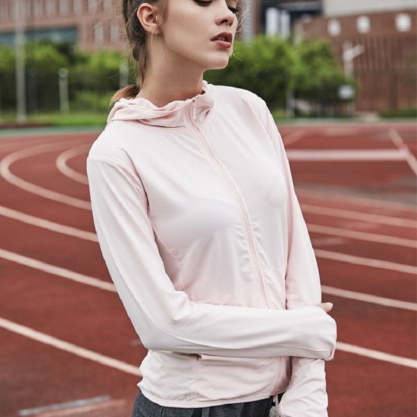 

women hooded running jacket fitness jogging sports yoga sportswear breathable exercise gym zipper jacket long sleeve sweat, Black;red