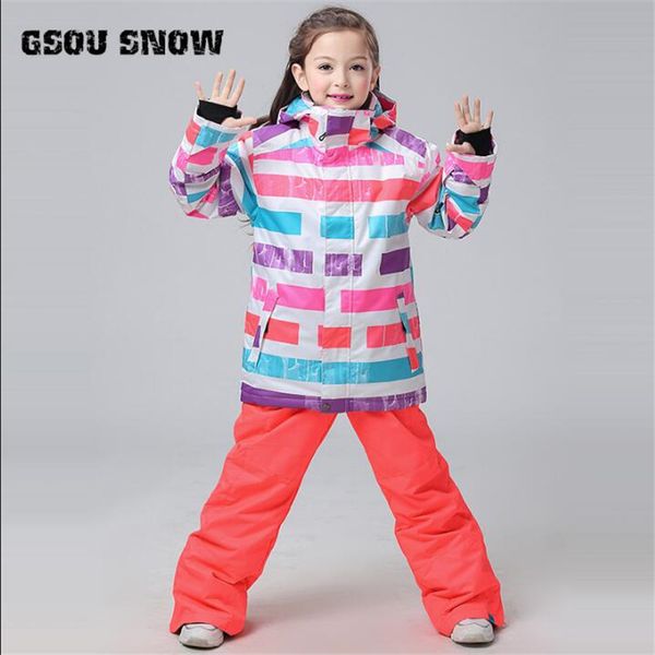 

gsou snow girl ski waterproof windproof snow jacket+pants windproof ski jackets girls winter suit kid's outdoor wear