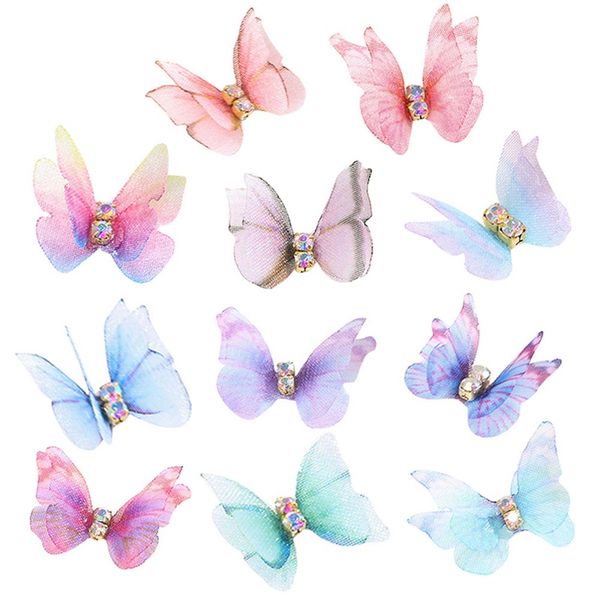 

20pcs 3d big chiffon butterfly metal base with glitter rhinestone vivid butterfly design nail art decorations nail accessories, Silver;gold