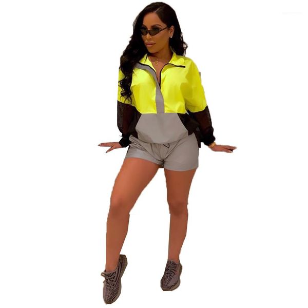 

sports sets womens 2pcs designer suits women 3m reflective tracksuit women fashion long sleeve coat short pants, Gray