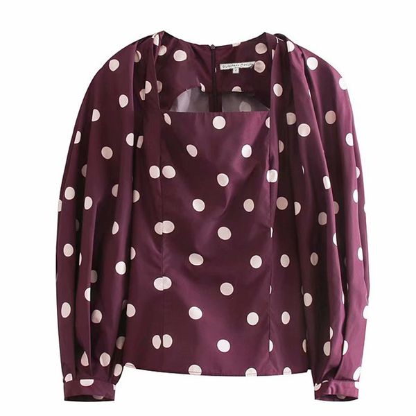 

fandy lokar sweet square collar blouses women fashion taffeta dot printed shirts women elegant long sleeve female ladies jh, White