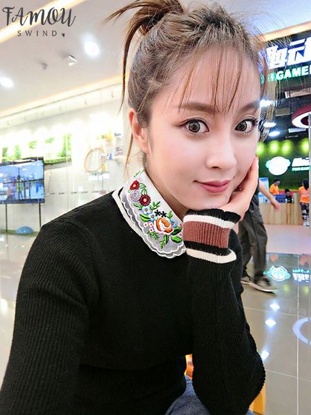

vintage fashion bead shirt fake collar white sweet temperament collar refined wild printing embroidery decorative