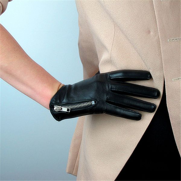 

genuine leather pure sheepskin short style black with zipper european version of the cut french elegant women' gloves tb76 y191113, Blue;gray