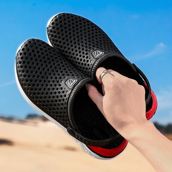 

2020 summer shoes beach couple hole slippers outside hollow out flip flops lovers beach slipper water shoes for woman man, Black
