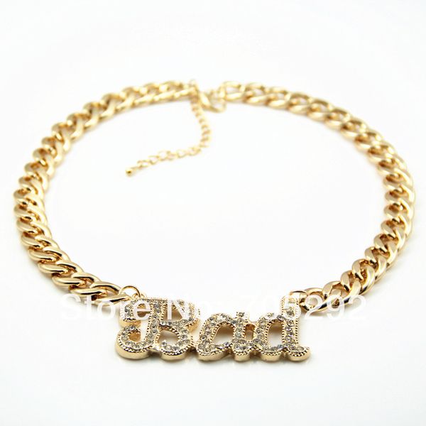 

new vintage gold crystal letter bad necklace & pendant fashion statement choker necklace, Silver
