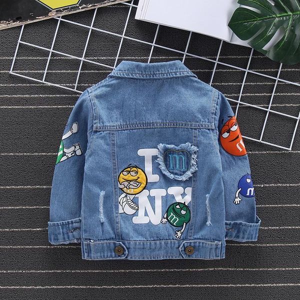 

spring boys jacket boy coat kid autumn denim full patchwork letter hole kids girl cartoon jeans child outerwear coat, Blue;gray