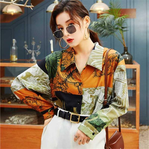 

2020 summer spring new blouse women vintage long sleeve print shirts fashion loose plus size women blouse streetwear d3387, White