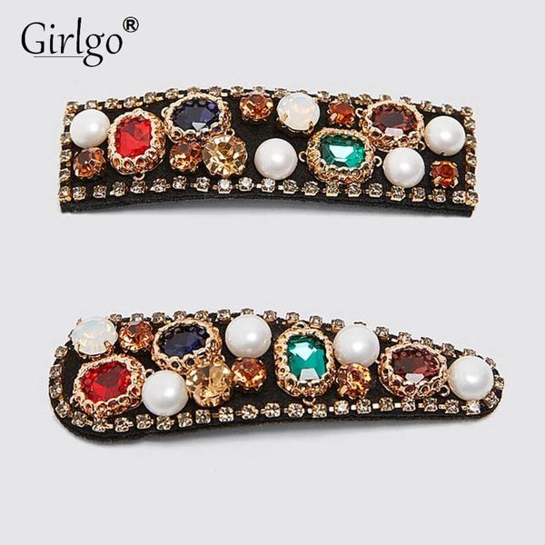 

girlgo boho fashion multicolored simulated pearls barrettes for women ethnic hair clip accessories jewelry gifts wholesale, Golden;white