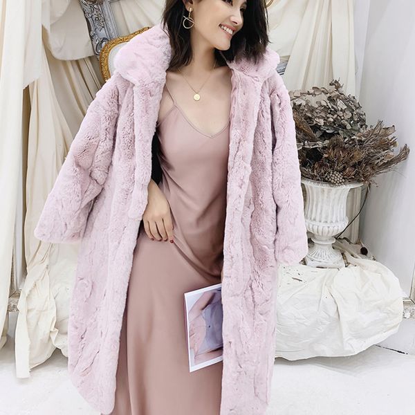 

deat 2019 winter long real rex fur thick coat women mh394, Black