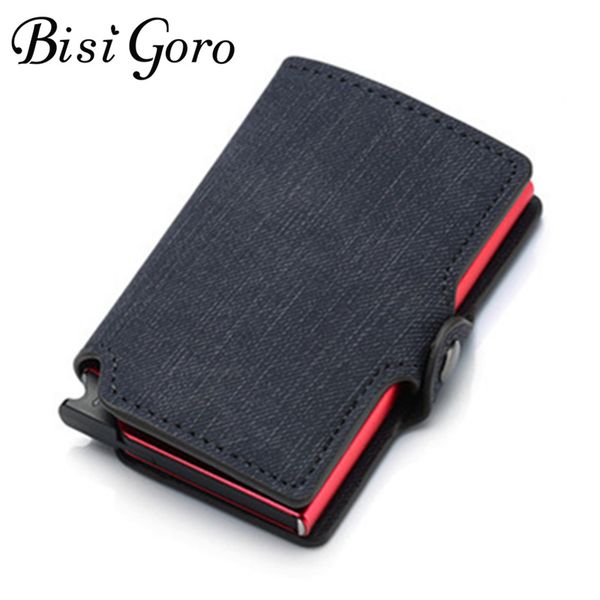 

bisi goro 2020 credit card wallet new rfid blocking slim card holder pu single aluminum box business hasp card case slim wallet, Red;black