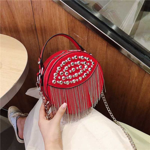

crossbody bags for women 2020 fashion round rivet pu leather tassel design women's shoulder messenger bag purses and handbags