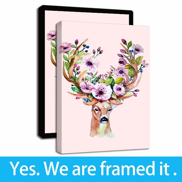 

canvas wall art - animal flower fortune deer - giclee framed art print painting on canvas modern wall decor ready to hang home decor