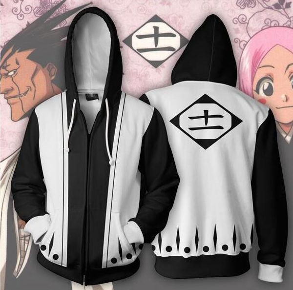 

japanese anime bleach kenpachi zaraki hoodie sweatshirt cosplay costume coat, Black