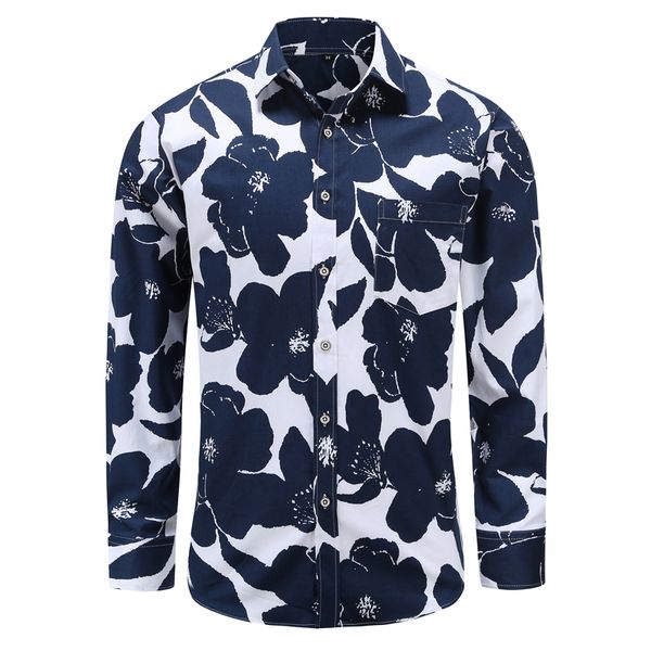 

fashion spring autumn casual men shirt slim fit flower print cotton shirt long-sleeved shirts male floral social masculina s-3xl, White;black