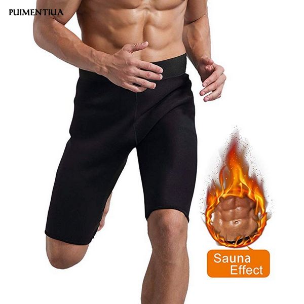 

puimentiua 2019 men's sweat sauna shorts thermo slimming shorts male pro sport tights black bodybuilding bottom homme, White;black