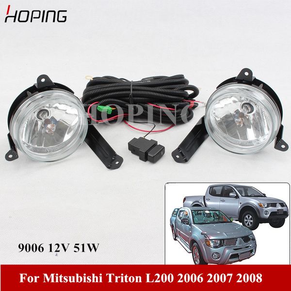 

car styling front bumper fog light assembly kit for for mitsubishi triton l200 2006 2007 2008 with 9006 halogen 51w