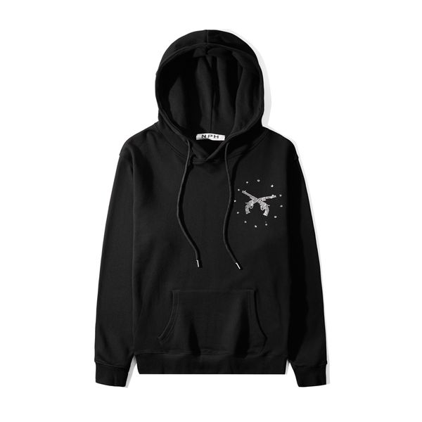 

items men and woman fashion brand designer set auger design loose-fitting hoodie hip hop sweatshirt thin pullover coats size s-xxl, Black