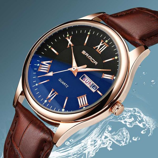 

2019 sanda luminous quartz watch men watches business black leather wristwatch male clock geneva relogio masculino, Slivery;brown