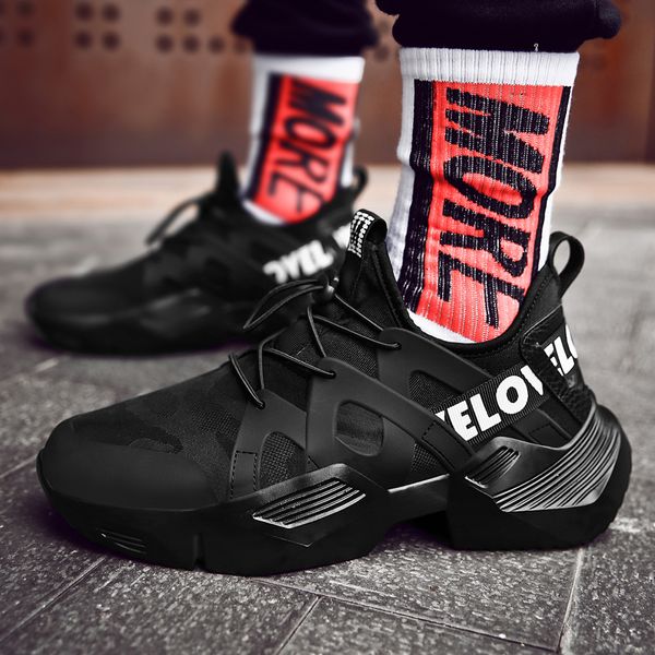 

new tenis sneakers men lycra upper breathable chunky shoes spring2019 anti-slip vulcanized shoes zapatillas hombre black white