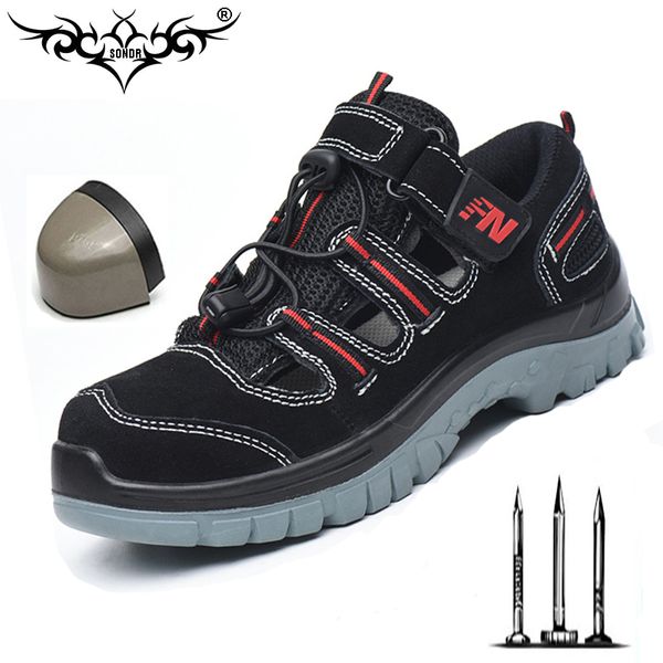 

защитная обувь 2019 дышащей обуви безопасности мужские легкие стальные носком анти-разбив пирсинг работы single сетчатые кроссовки, Black