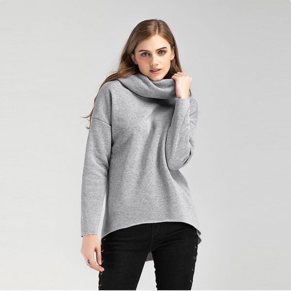 

зимняя мода случайные женщин пуловеры толстовка толстовки 2019 шарф воротник с капюшоном с длинным рукавом сплошной цвет женщины толстовки 1, Black;gray