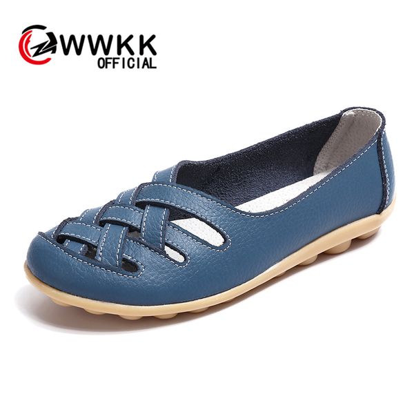 

wwkk spring autumn women flats genuine leather shoes slip on ballet flats ballerines woman moccasins flat loafers shoes, Black