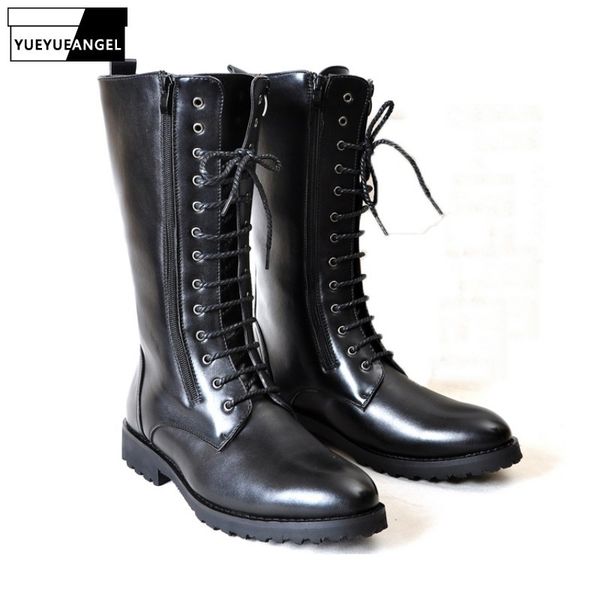 

winter black mens high boots england style pu leather motorcycle boots pointed toe lace up cowboy mens riding shoes equestrian