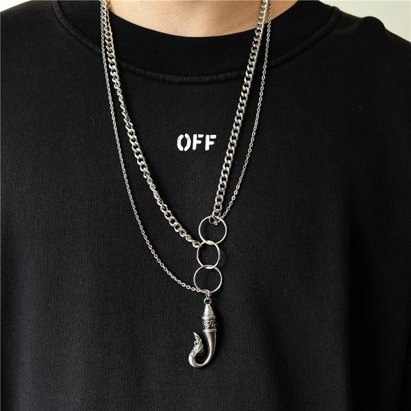 

fashion new retro simple ornaments double horns hip hop sweater necklace sale, Silver