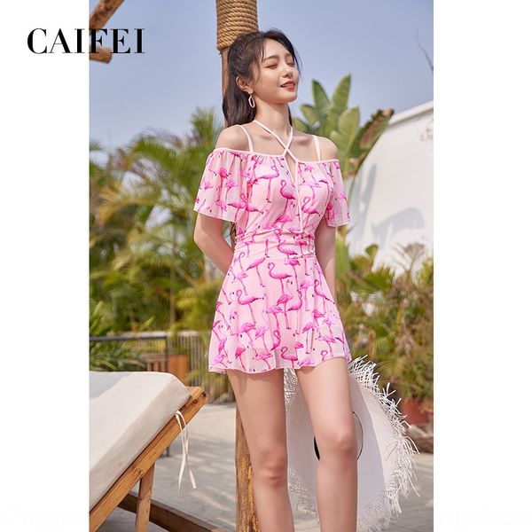 

caifei 2020 women's conservative belly-covering skinny fresh spring dress swim swimsuit one-piece skirt swimming suit, White;black