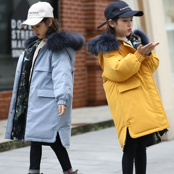 

down jacket for girls medium and long warm clothing down jacket children's 2019 children's wear thickened warm coat for girls, Blue;gray