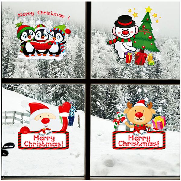 

cartoon christmas santa claus elk bells wall stickers home decor pvc removable self adhesive wallpaper christmas decorations