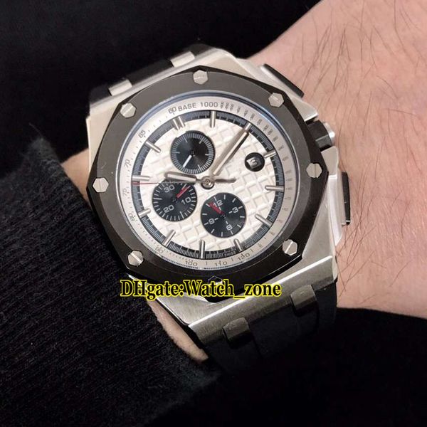 

new oak 26400so.oo.a002ca.01 white dial black subdial automatic mens watch 316l steel case rubber strap two tone sport gents sport watches, Slivery;brown