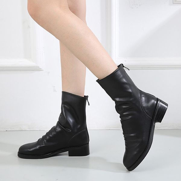 

ankle boot pu soft leather women boots double zip spring autumn winter boots bota feminina zapatos de mujer, Black