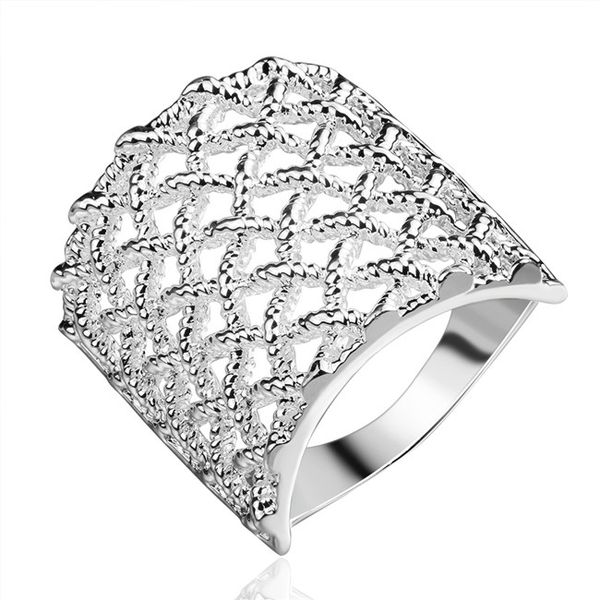 

brand new plated sterling silver mesh ladies ring djsr543 us size 8 ; fashion design 925 silver plate band rings jewelry