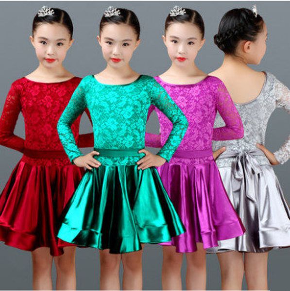 

latin dance dress for girls ballroom competition lace latin salsa dress kids girl rumba samba spandex children 2018 tango skirt, Black;red