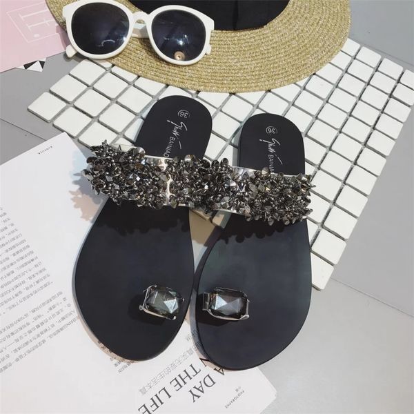 

women's flips flops sandals summer shoes wedges rhinestone sandals slips, Black