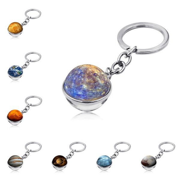 

sexemara solar system planet keyring nebula space keychain moon earth sun art picture double side glass ball key chain, Silver