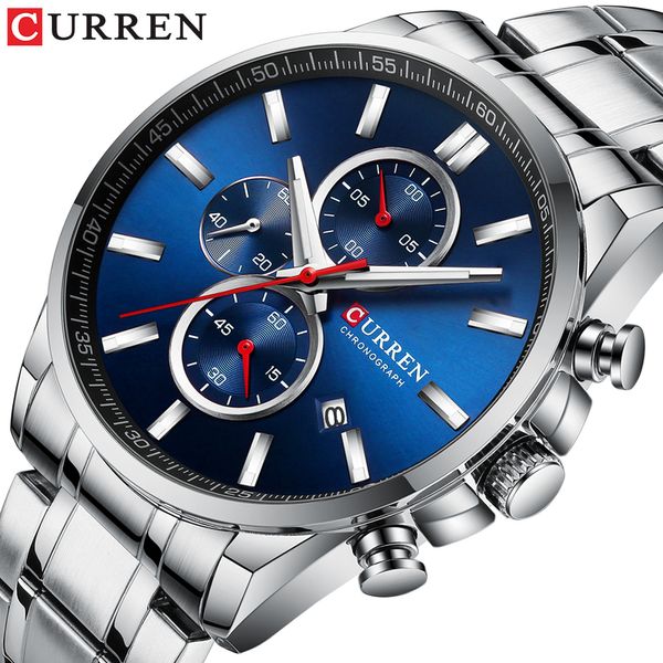 Nuovi orologi Curren Brand Brand Fashion Sport Chronograph Quarzo Gestore maschile orologio in acciaio inox Acciaio Data Orologio Puntatori luminosi