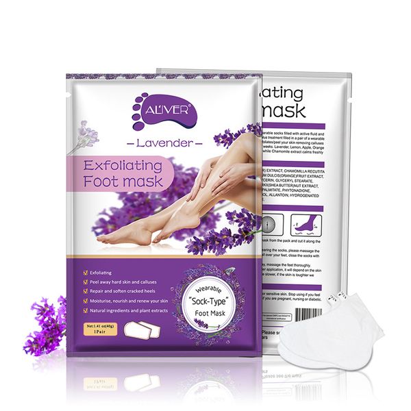 

foot care natural lavender exfoliating foot mask silicone heel covering socks stripping remove dead skin foot spa treatment